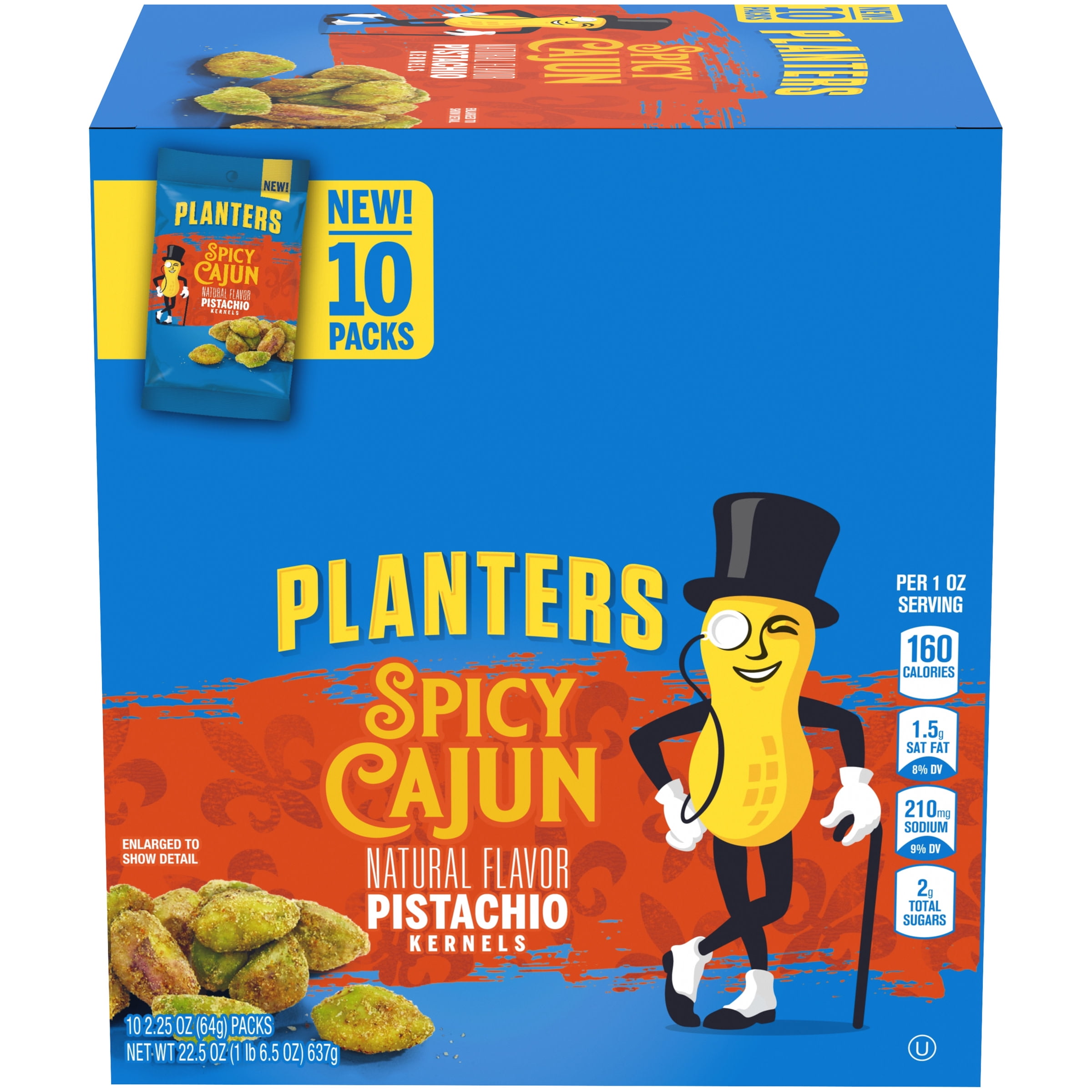 Planters Spicy Cajun Pistachio Kernels, 10 ct Box, 2.25 oz Packs