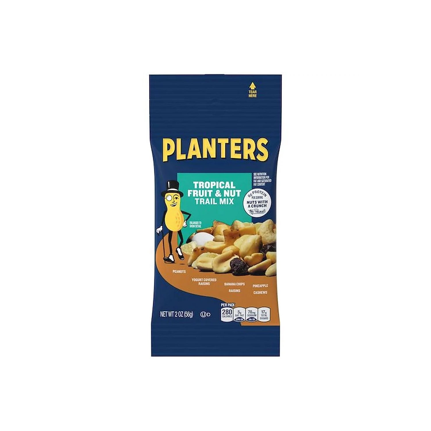Planters Tropical Fruit & Nut Trail Mix - Gluten-free, No Artificial Color, Preservative-free, No Artificial Flavor - Tropical Fruit & Nut - 2 Oz - 72 / Carton