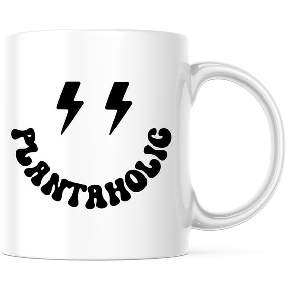 Plantholic Mug with Smiley Face & Lightning Bolts | Funny Plant Lover Gift | Plant Addict Mom & Dad Mug - 11 Ounce Novelty Coffee Cup - WMUG0290