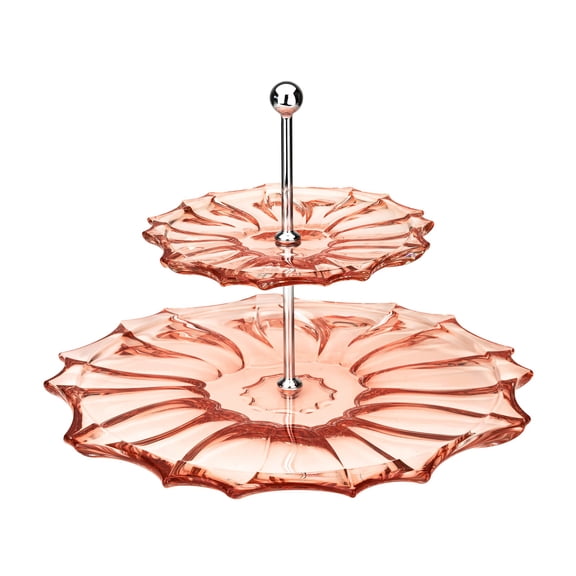 Plantica 2 Collection Crystal Hand-Crafted Decorative Round Tier Cake Stand - Pink-Sprayed, 8.5 Inches