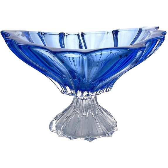 Plantica Blue Collection Modern Crystal Hand-Crafted Decorative Bowl - 13 Inches Footed Bowl, Blue