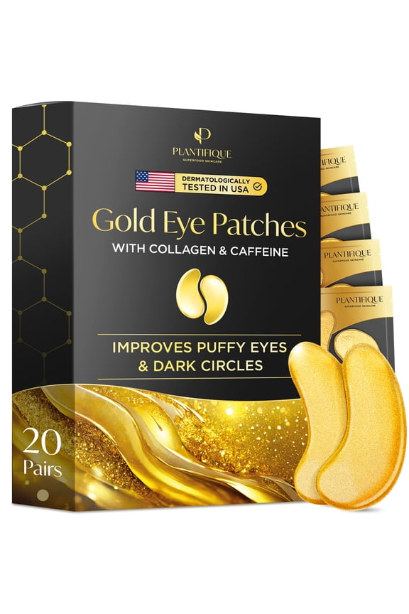 Gold Eye Patches Under Eye Masks for Dark Circles, 20 Pairs
