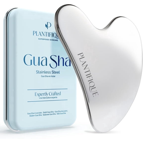 Plantifique Stainless Steel Gua Sha, Facial Massager with Travel Pouch