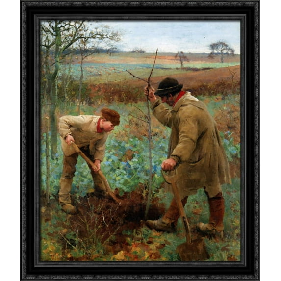 Planting A Tree 28x34 Large Black Ornate Wood Framed Canvas Art by Sir George Clausen