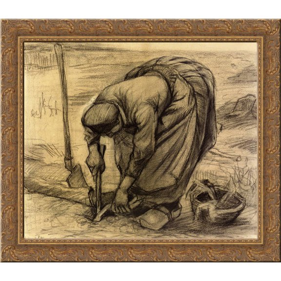 Planting Beets 24x20 Gold Ornate Wood Framed Canvas Art by Vincent van Gogh