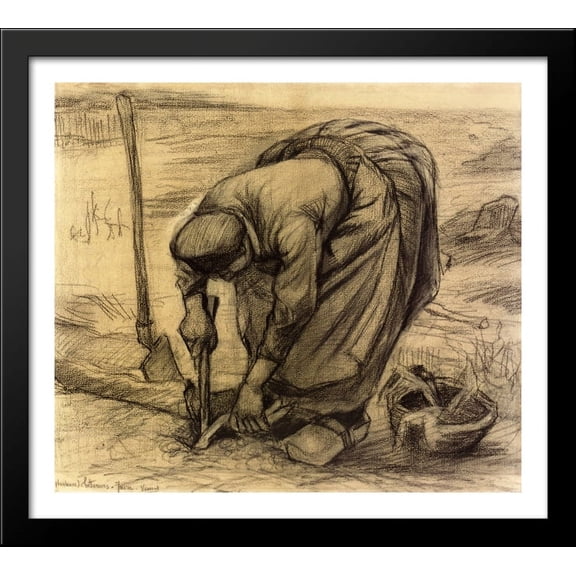 Planting Beets 32x28 Large Black Wood Framed Print Art by Vincent van Gogh