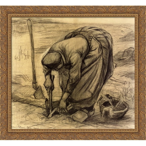 Planting Beets 32x28 Large Gold Ornate Wood Framed Canvas Art by Vincent van Gogh