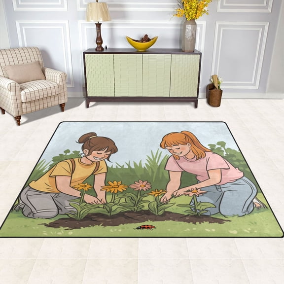 Planting Flowers 80''x58'' Extra Large Plush Memory Foam Rug, Soft, Absorbent, Non Slip