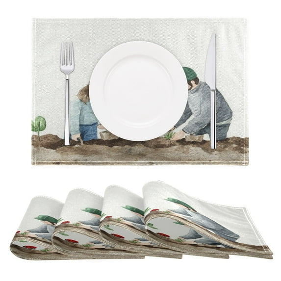 Planting Flowers Reversible Placemat Non Slip Coffee Mat 18x12 Inch for Dining, Kitchen, Coffee