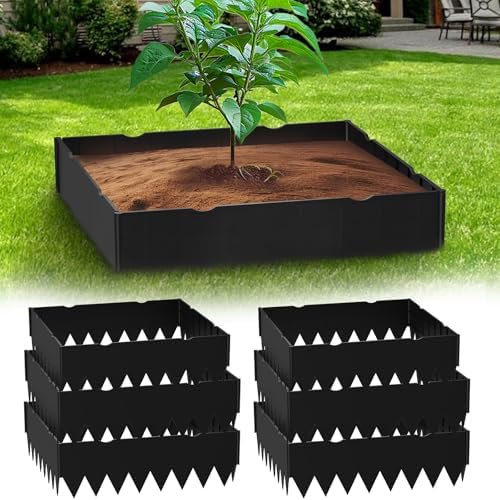 Planting Grow Rings, Garden Landscape Edging Border Ring, Square 16 Inch, Perfect for Deep Watering Veggies Herbs & Flowers, Protection and Edging of Garden Plants, Pack of 6, Black