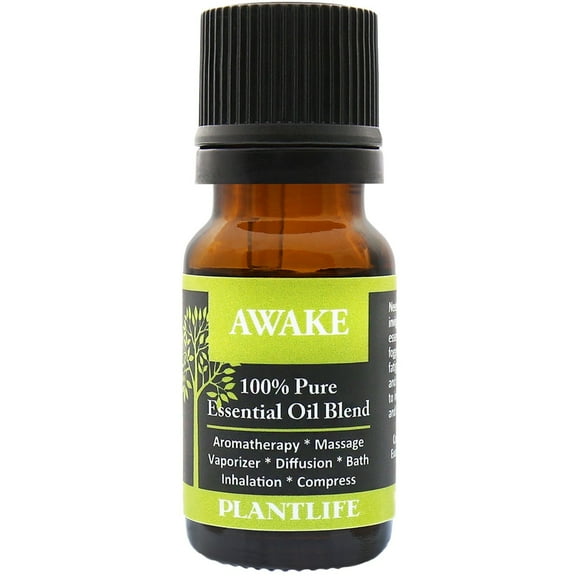 Plantlife Awake Aromatherapy Essential Oil Blend - Straight From The Plant 100% Pure Therapeutic Grade - No Additives or Fillers - Made in California 10 ml
