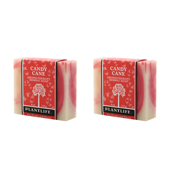 Plantlife Candy Cane Bar Soap 2 Pack - Moisturizing and Soothing Soap for Your Skin - Hand Crafted Using Plant-Based Ingredients - Made in California 4oz Bar