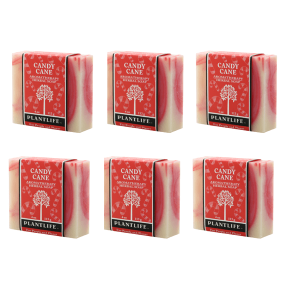 Plantlife Candy Cane Bar Soap 6 Pack - Moisturizing and Soothing Soap for Your Skin - Hand Crafted Using Plant-Based Ingredients - 4oz Bar