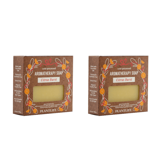 Plantlife Citrus Burst Bar Soap 2 Pack Bright Citrus Essential Oil Blend, Plant Based Cleansing Soap for Hands and Body