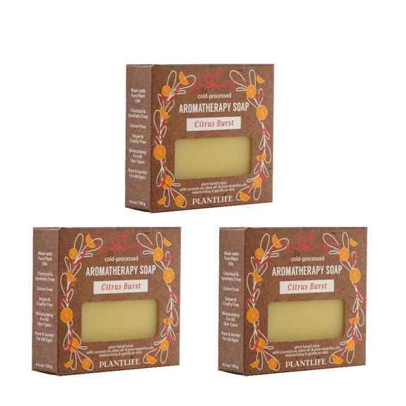 Plantlife Citrus Burst Bar Soap 3 Pack Bright Citrus Essential Oil Blend, Plant Based Cleansing Soap for Hands and Body