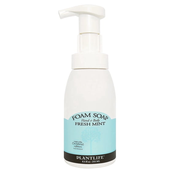 Plantlife Fresh Mint Foam Soap – Gentle, Moisturizing Hand & Body Wash with Plant-Based Ingredients, Made in California, 8.5 oz
