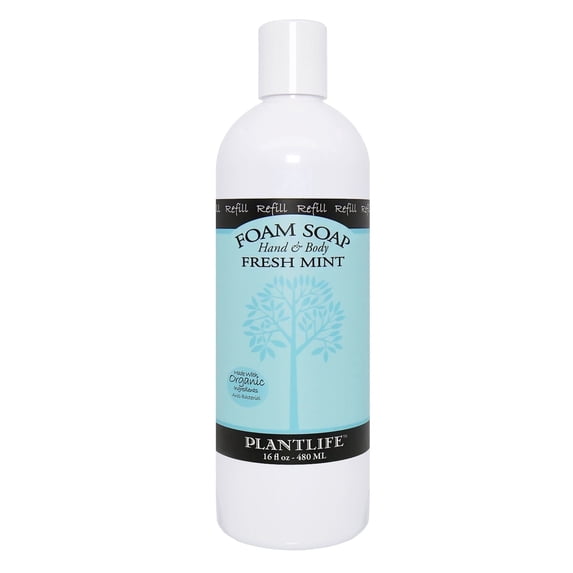 Plantlife Fresh Mint Foam Soap Refill – Plant-Based Hand & Body Wash for All Skin Types, Made in California, 16 oz