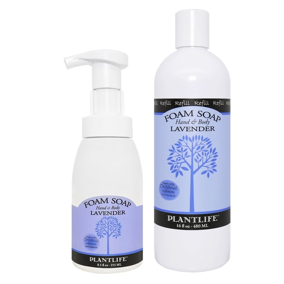 Plantlife Lavender Foam Soap Value Set - Gentle, Moisturizing, Plant-based Foam Soap for All Skin Types - Ideal for use as a Hand & Body wash, Shaving Cream, and Foaming Fun for Kids