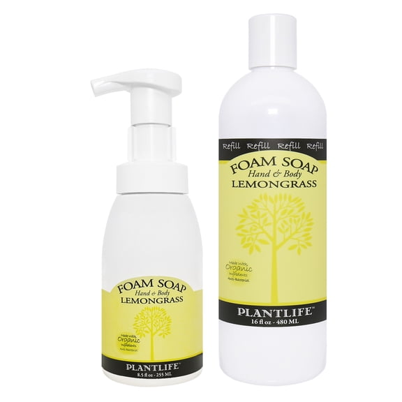 Plantlife Lemongrass Foam Soap Value Set - Gentle, Moisturizing, Plant-based Foam Soap for All Skin Types - Ideal for use as a Hand & Body wash, Shaving Cream, and Foaming Fun for Kids