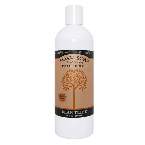 Plantlife Patchouli Foam Soap Refill Earthy, Moisturizing Hand & Body Wash with Plant-Based Ingredients, Made in California, 16 oz