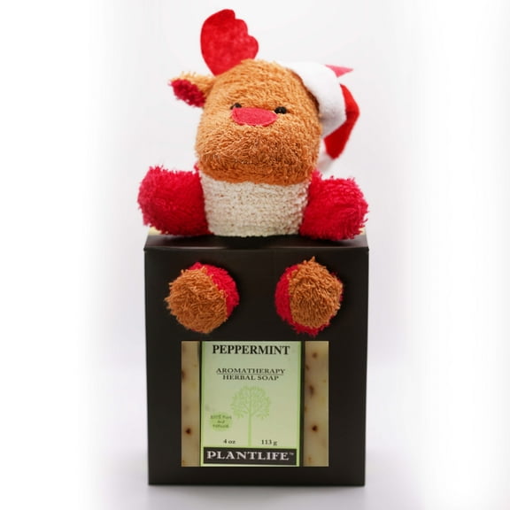 Plantlife Reindeer Ramie with a Peppermint Soap Set - Perfect Fall & Christmas Gift - Moisturizing & Soothing Soap for Your Skin - Hand Crafted Using Plant-Based Ingredients - Made in California