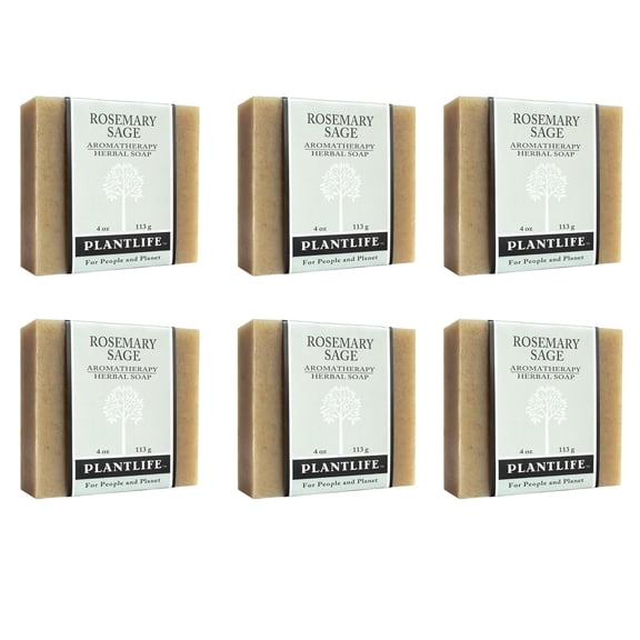 Plantlife Rosemary Sage Bar Soap 6-Pack – Handmade Natural Soap with Essential Oils for Refreshing Aromatherapy & Gentle Cleansing – 4 oz Each