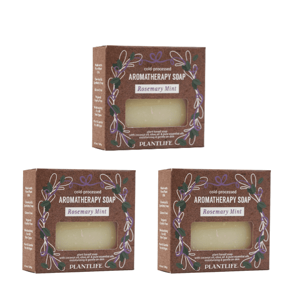 Plantlife Rosemary Mint Bar Soap 3 Pack Refreshing Herbal Essential Oil Blend, Plant Based Cleansing Soap for Hands and Body