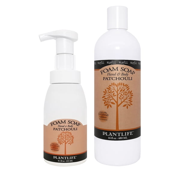 Plantlife Value Set Patchouli Foaming Hand Soap Pump & Refill Natural Aromatherapy Hand Wash