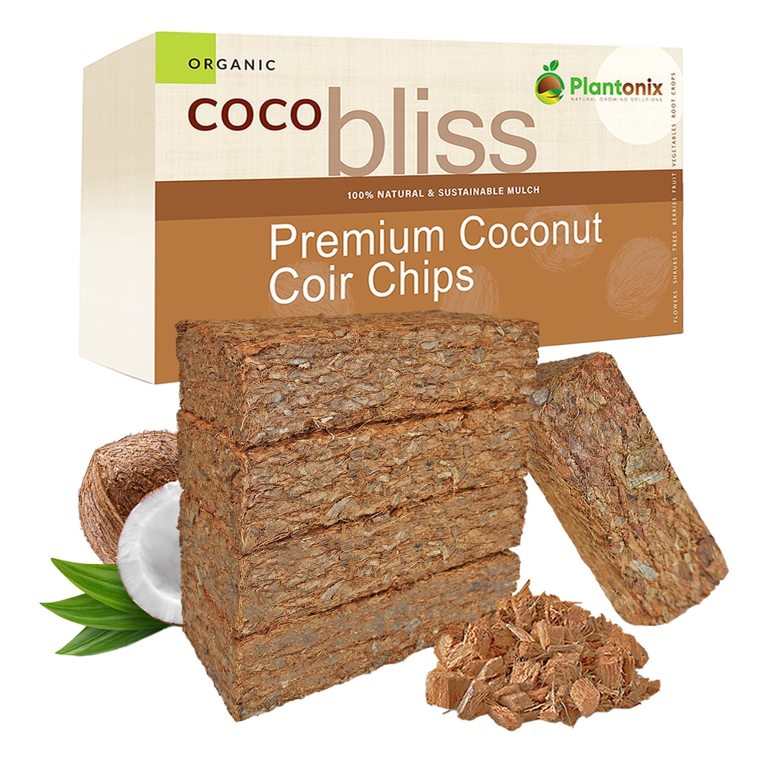 Plantonix, Coco Chips Mulch, 650GM 5 PK, Organic Soil Amendment