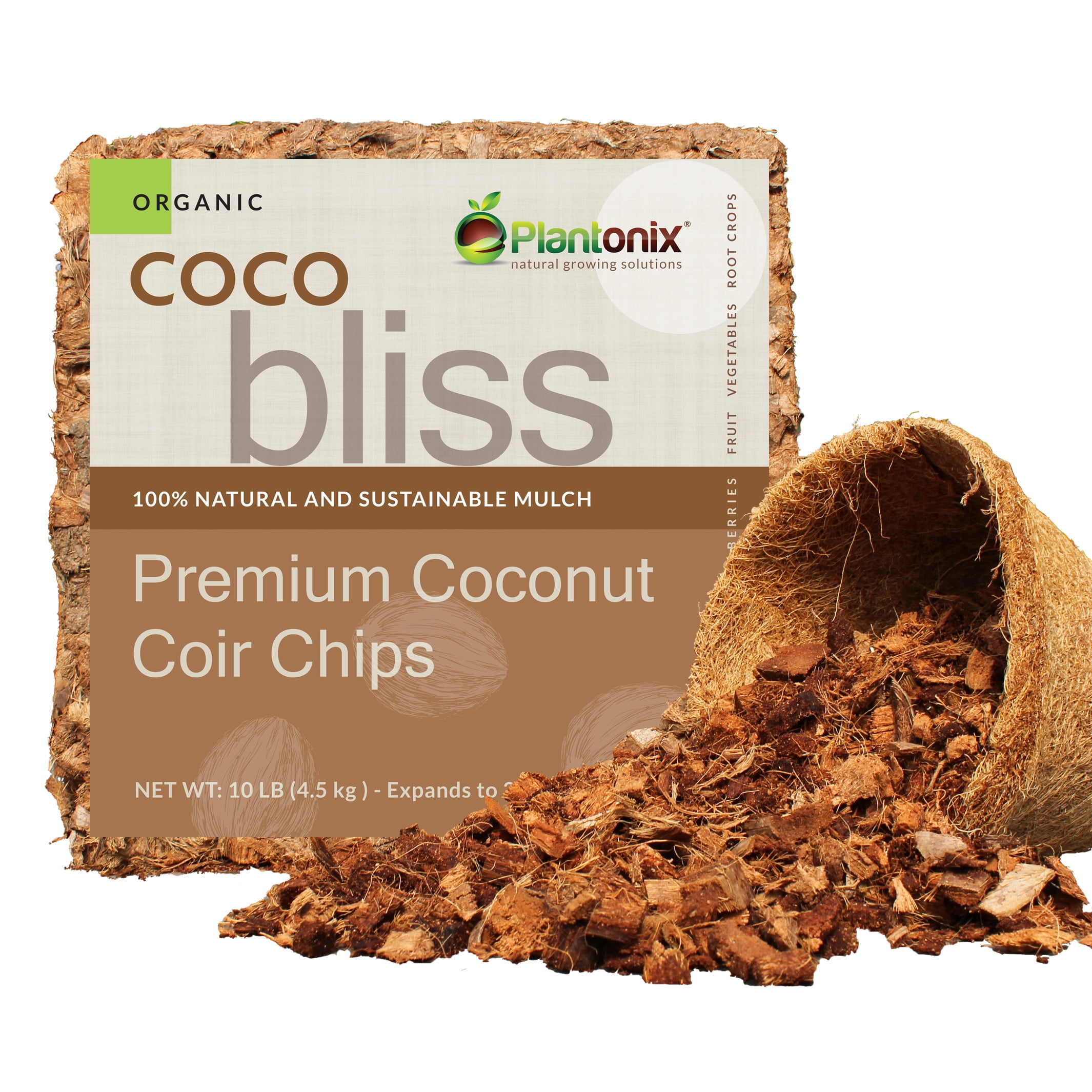 Plantonix Coco Bliss Coconut Mulch Brick, 10 lb, 2.5 cu ft