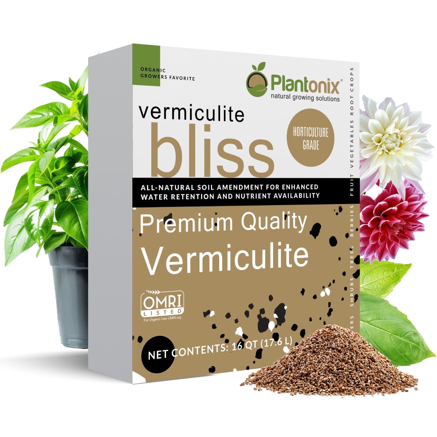 Plantonix Vermiculite Bliss (16 Qts) - Organic Vermiculite for Plants & Gardening - Coarse Vermiculite Mixes with Potting Soil for Outdoor & Indoor Plants