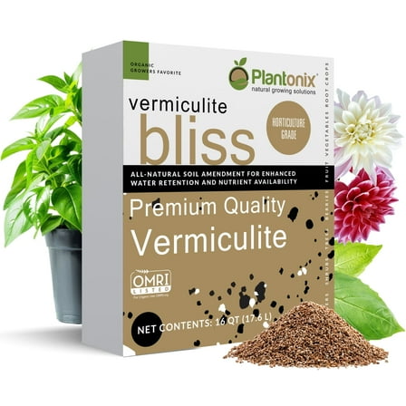 Plantonix Vermiculite Bliss (16 Qts) - Organic Vermiculite for Plants & Gardening - Coarse Vermiculite Mixes with Potting Soil for Outdoor & Indoor Plants
