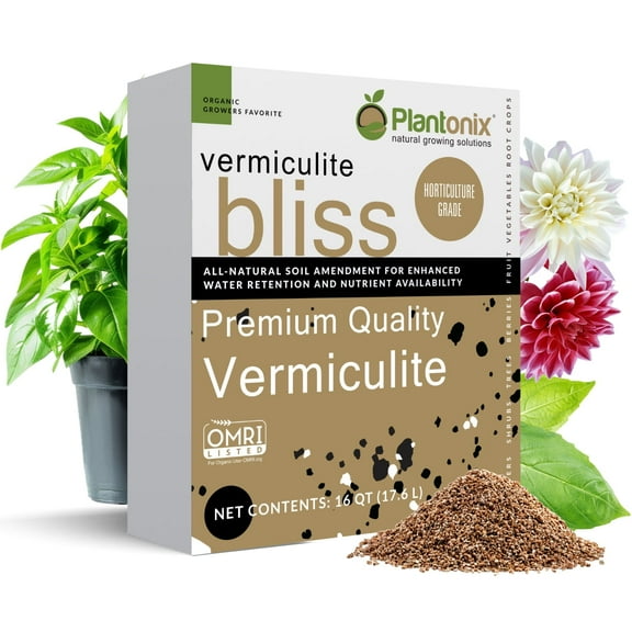 Plantonix Vermiculite Bliss (16 Qts) - Organic Vermiculite for Plants & Gardening - Coarse Vermiculite Mixes with Potting Soil for Outdoor & Indoor Plants