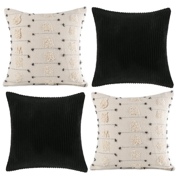 Plantoscope 18 in x 18 in Polyester Black and Beige with Black Dot Decorative Pillows (Count of 4)