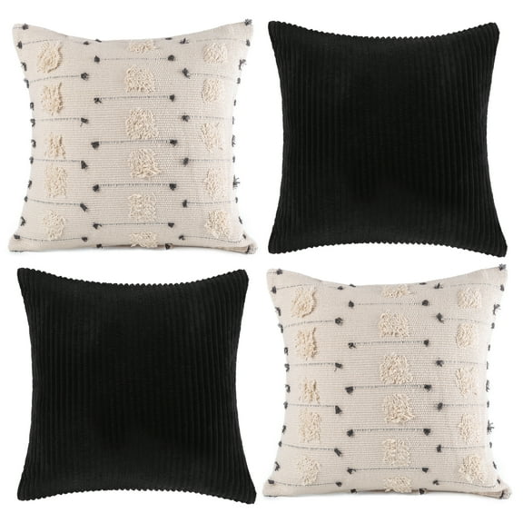 Plantoscope 18 in x 18 in Polyester Black and Beige with Black Dot Decorative Pillows (Count of 4)