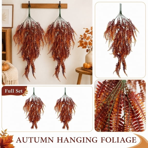 Plants Artificial Decor, 2 Pack 32 Inch Trailing Plants Artificial, Outdoor Fake Plants, Home Decorations, Autumn Shaded Persian Fern Hanging Sprays for Living Room, 32 Inch Long