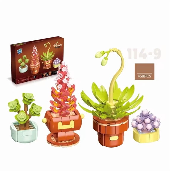 Wizardi Succulent & Plants Brick Building Set F07N11-5-9  Botanical Flowers Toy, Eco-Friendly ABS Plastic 458 Pcs, 4x4x6 Cute Desktop Decor for Adults & Teens