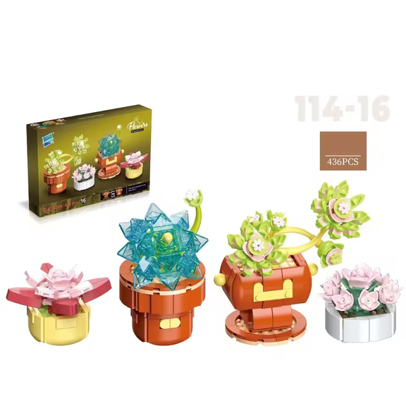 Wizardi Botanical Plants Brick Building Set F07N11-8-16  Assorted Mini Crystal Succulent & Plant Toys, Eco-Friendly ABS Plastic 484 Pcs, Desktop Decor for Adults & Teens
