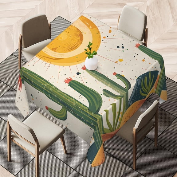 Plants Cactus Square Tablecloth - 52 x 52 Inch, Aztec American Table Cloth - Washable Table Cover with Dust-Proof for Restaurant, Kitchen, Wedding and Parties