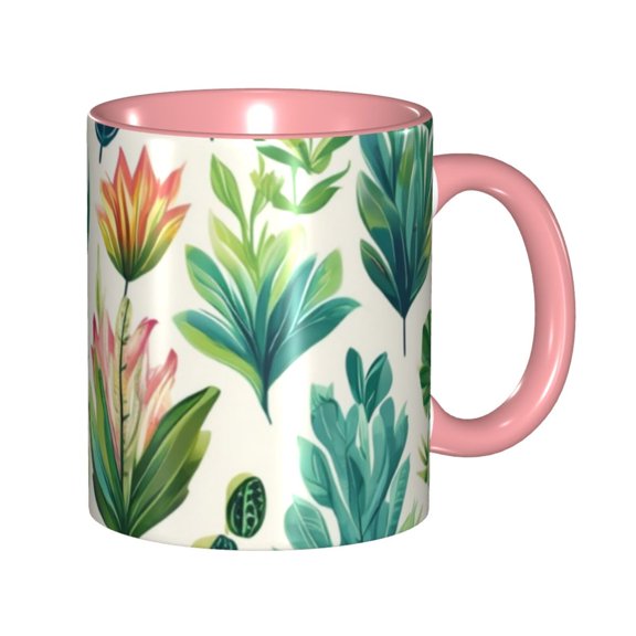 Plants Coffee Mug Fun Custom Ceramic Mugs 11oz Pink