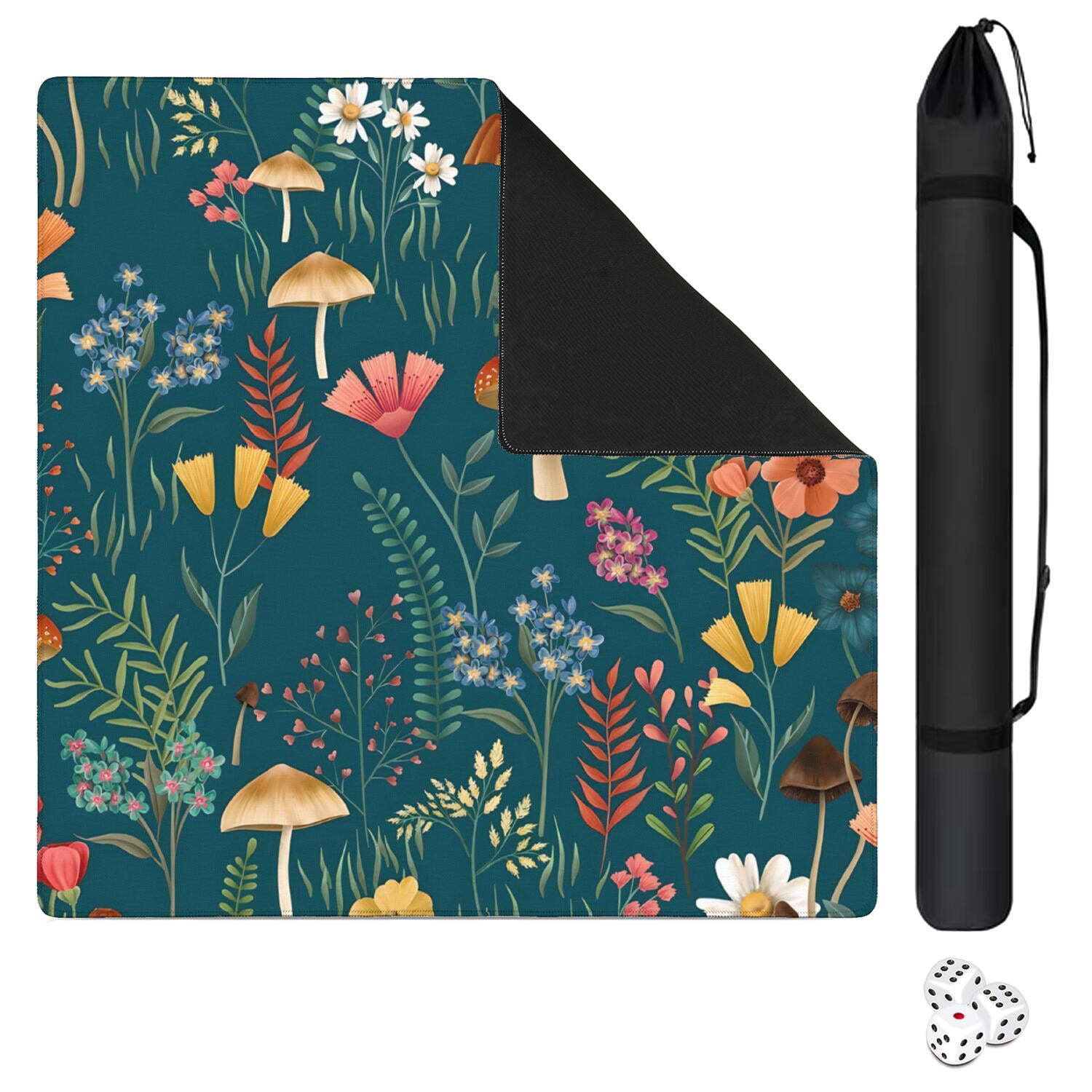 Plants Design Mahjong Table Mat 31.5x31.5 Inches Crafted from Durable Rubber with Anti-Slip Non-Slip Backing and Noise Dampening for Board Games Cards