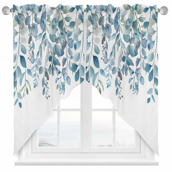 Plants Eucalyptus Swag Valances for Windows 2 Pack Leaves Blue Natural Swag Kitchen Curtains 63 Inches Long Rod Pocket Short Window Treatment for Kitchen Bathroom 36"x63"