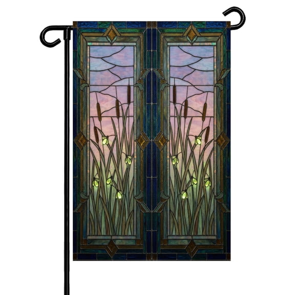 Plants Firefly Garden Flag 12x18 Inch Retro Stained Glass Window Botanical Firefly Double Sided Small Decorative Garden Flags for Outside, Outdoor Yard Porch Lawn Decoration