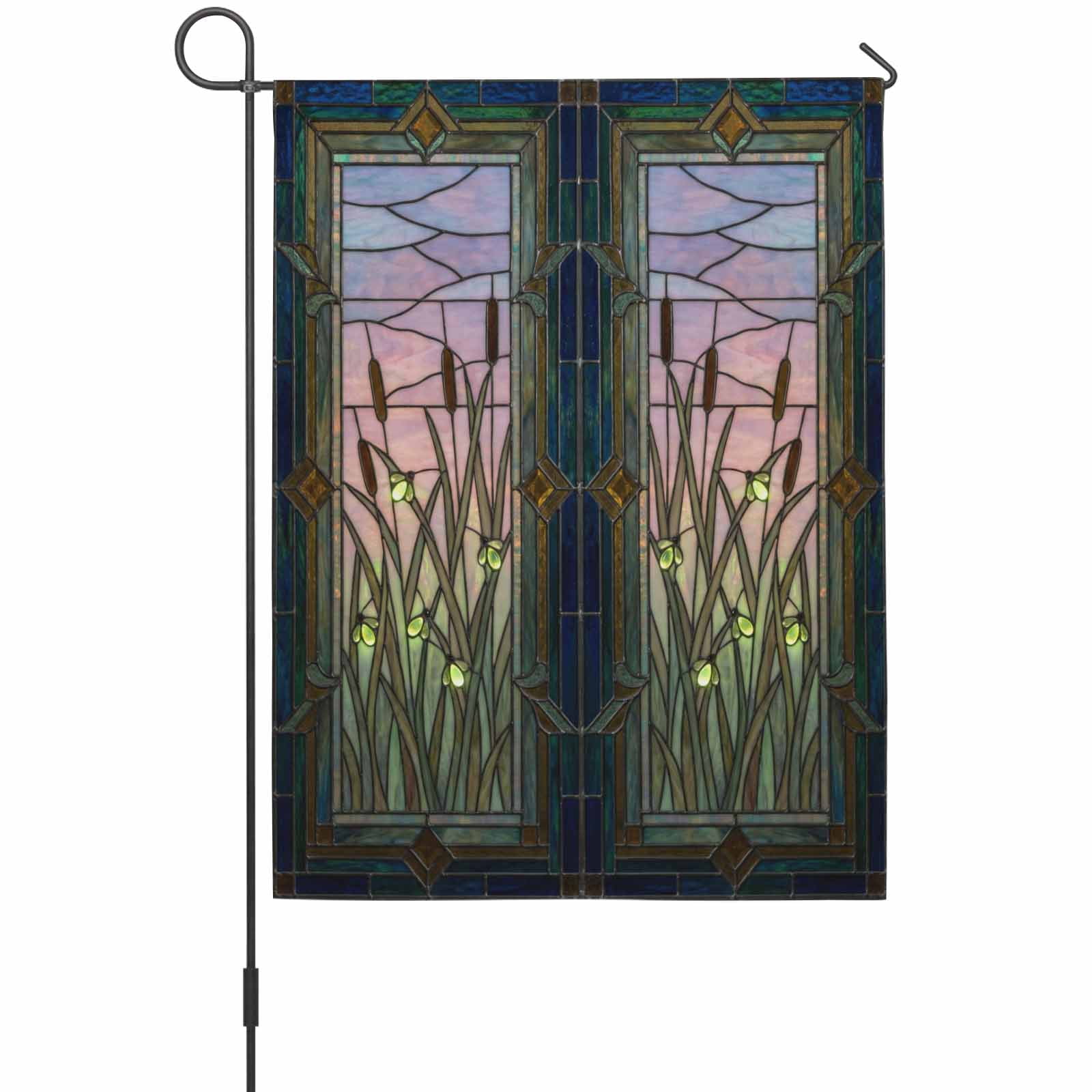 Plants Firefly House Flag 28 x 40 Inches, Retro Stained Glass Window Botanical Firefly Weather Proof Outdoor Patio Flags Double Sided Small House Decoration for Yard Lawn Outside Home