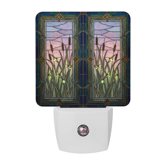 Plants Firefly Night Lights, Retro Stained Glass Window Botanical Firefly Smart Auto Dusk to Dawn Sensor Nightlights Plug-in Nightlight for Bedroom Bathroom Living Room Kitchen Hallway