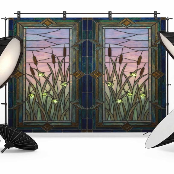 Plants Firefly Photography Backdrop 7x5FT, Retro Stained Glass Window Botanical Firefly Photo Backdrops, Background for Photography Studio Photo Studio Background, Back Drop for Photoshoot