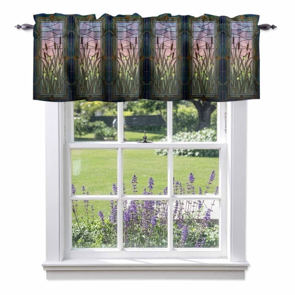Plants Firefly Valance Curtain Retro Stained Glass Window Botanical Firefly Window Valances Rod Pocket Short Curtains Window Treatments for Kitchen Bedroom Bathroom Laundry 42" x 12"