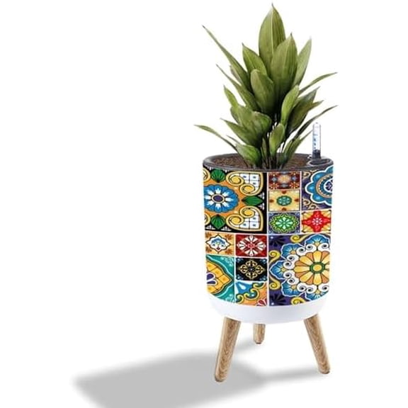Plants Flower Pot Mexican ceramic talavera tiles big collection retro seamless for Plant Pots with Stand Indoor Outdoor Plant Stands for Planting Corner Living Room Balcony Garden Patio