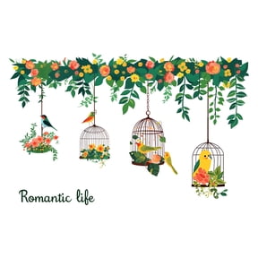 Plants Flowers Birdcage Wall Stickers Living Room Bedroom Background Decor Decals Vinyl Peel and Stick 16.5"x35.4"