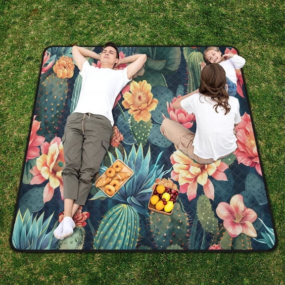 Plants Flowers Cactus Beach Blanket Outdoor Picnic Blanket 78"x 78" Waterproof Foldable for Beach Camping Travel Hiking Grass Lawn Park